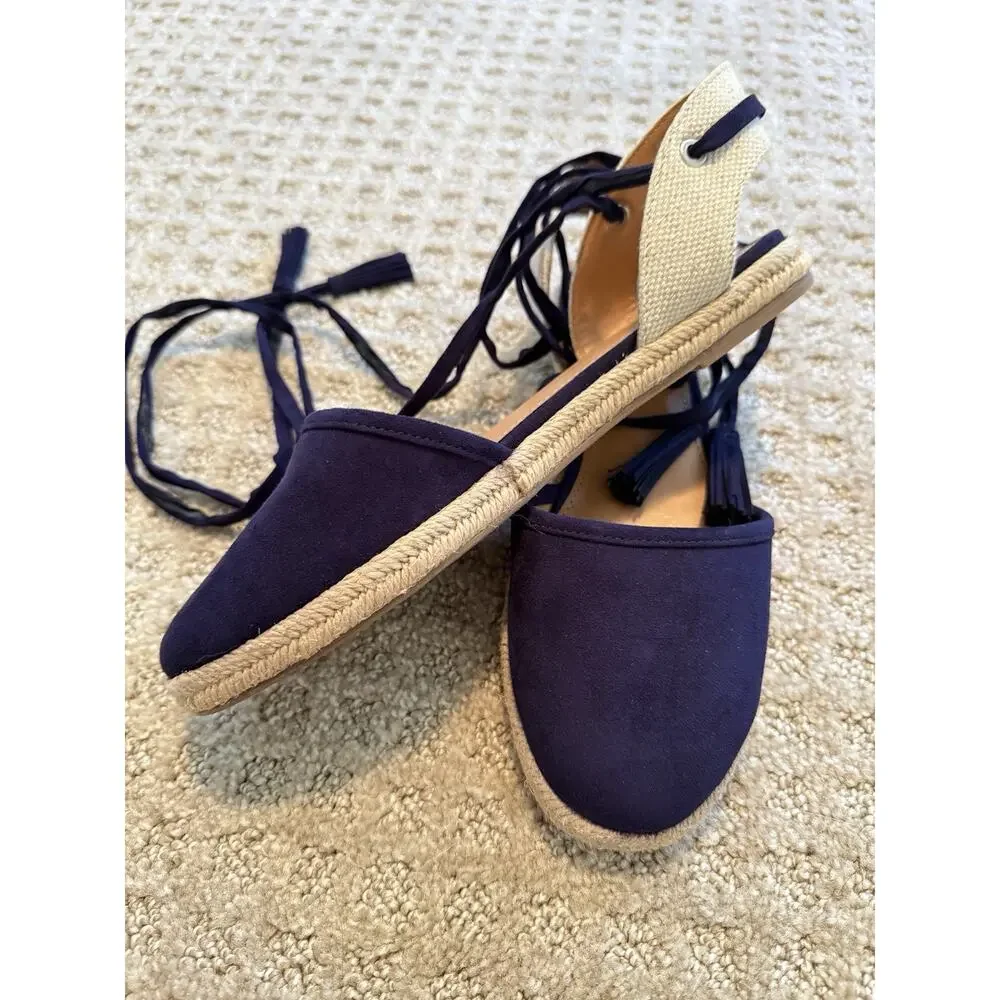 Women's J.Crew Microsuede Lace-Up Espadrilles Flats Navy Size 6 J0839